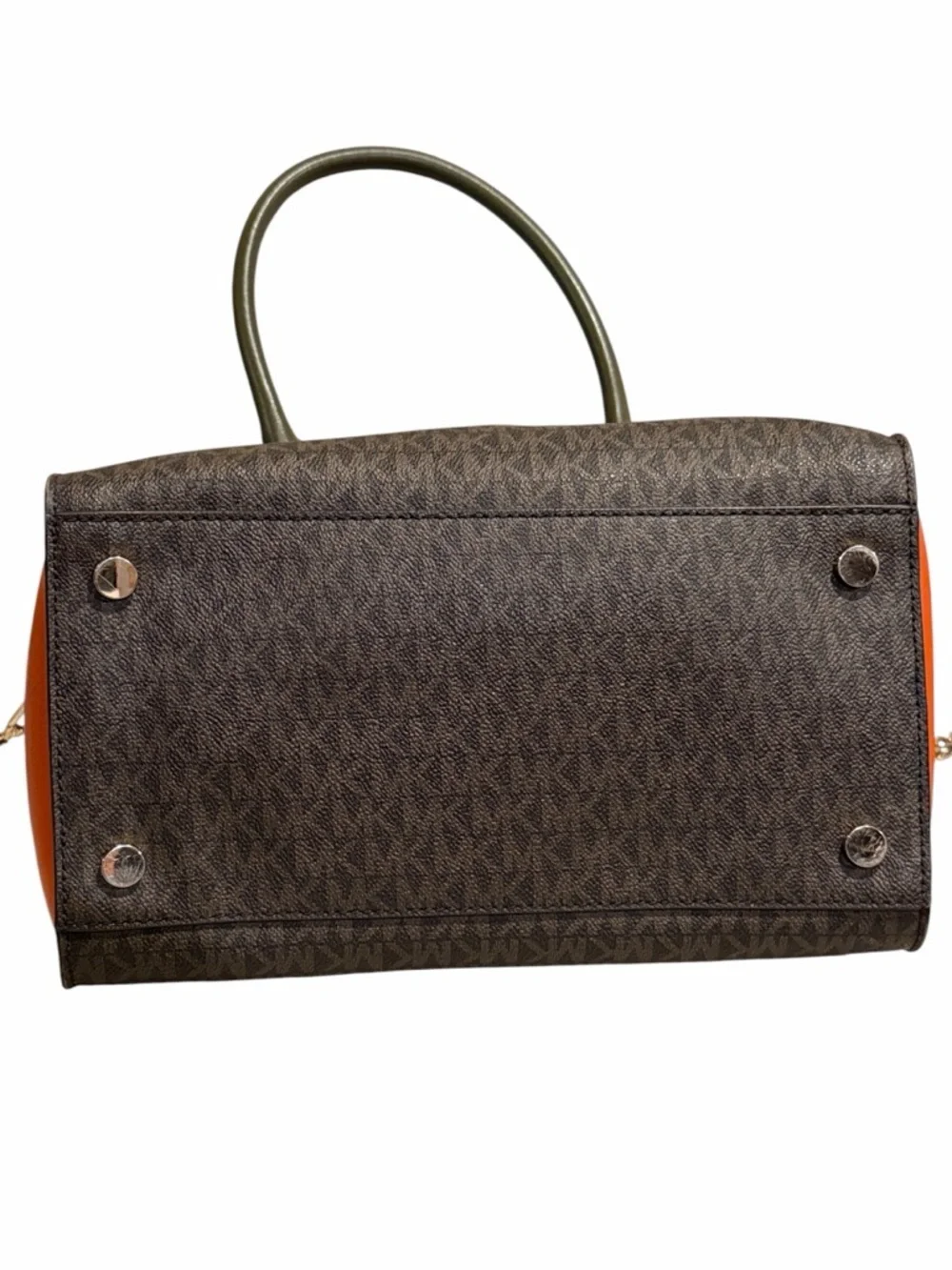 Michael Kors Hamilton Legacy Satchel - Brown Logo / Olive / Orange Colorblock